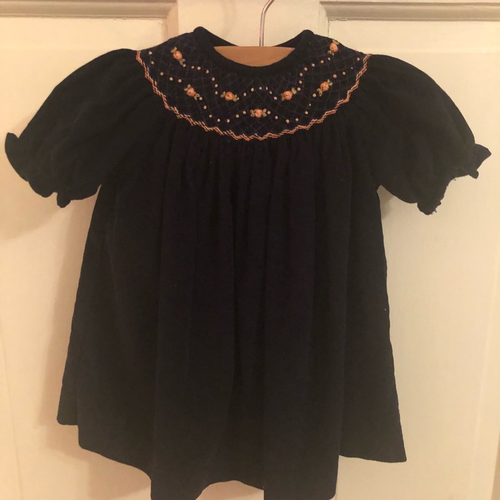 Luli & Me Navy blue corduroy smocked dress